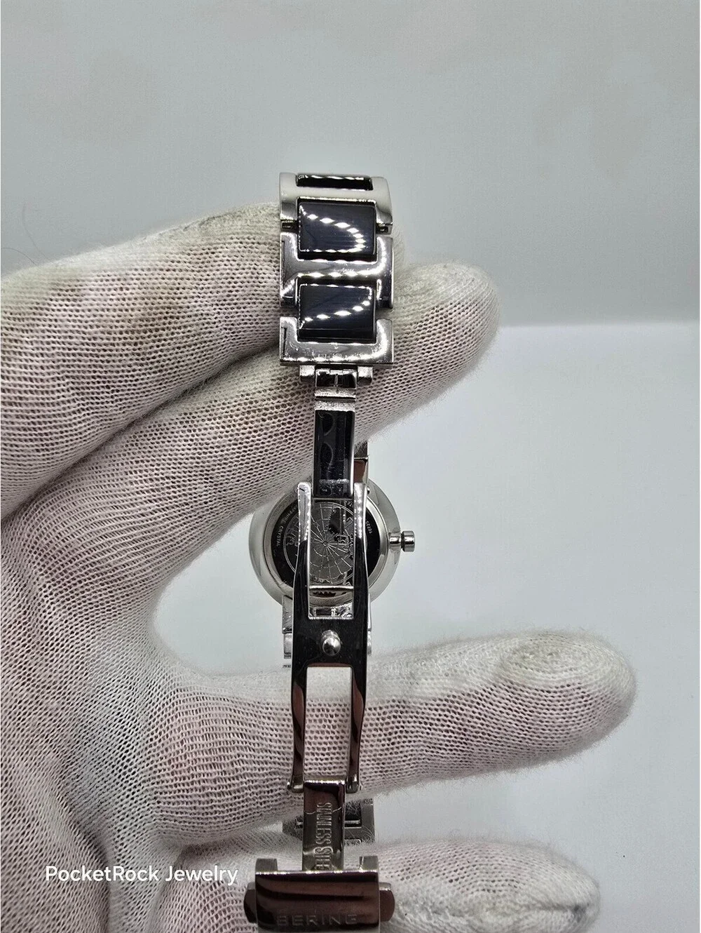 BERING Women’s Quartz Analog Black Dial Diamond Markers Ceramic Bracelet 50m